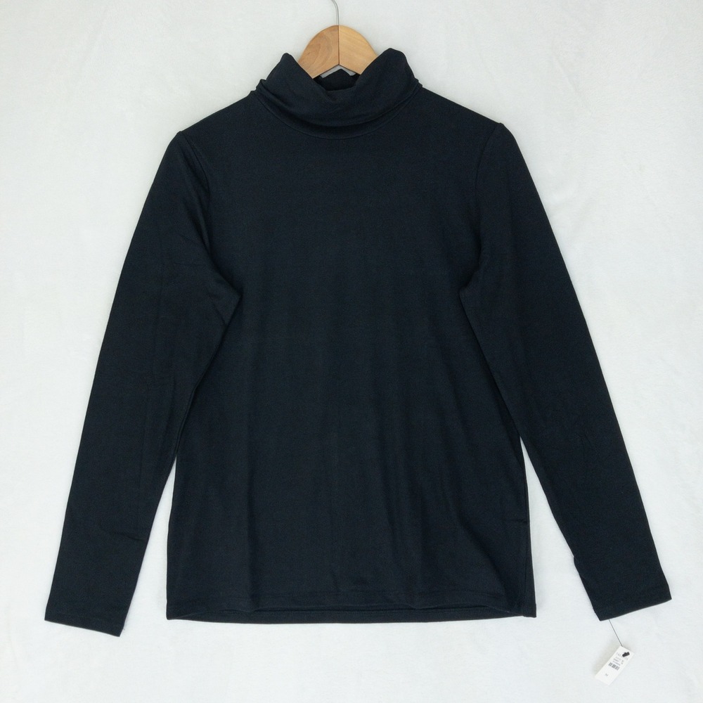 Talbots Tee Shirt Womens Medium Black Long Sleeve Turtleneck Stretch Basic Top